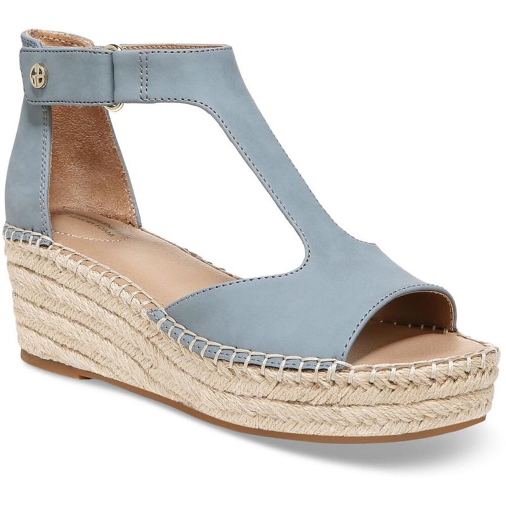 Giani Bernini Womens CAYLAA Blue Faux Leather Wedge Sandals Shoes NWT